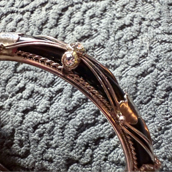 Bangle bracelet silver black w crystals vintage costume jewelry - Picture 5 of 10
